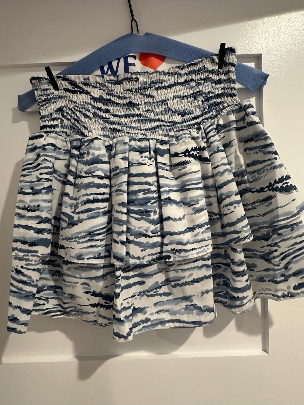 Blue & White Smocked Tiered Mini Skirt